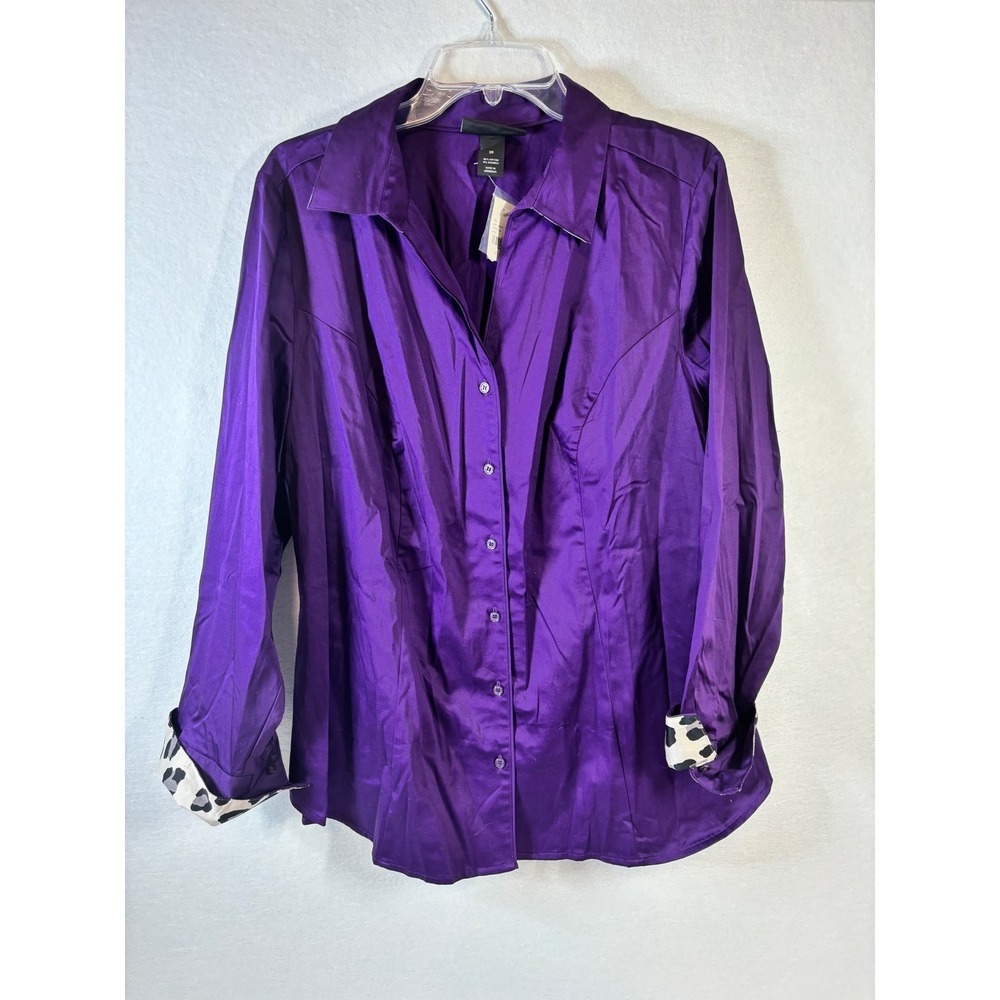 Lane Bryant Purple Button Down Shirt Leopard Print Cuffs Women Size 20 NWT